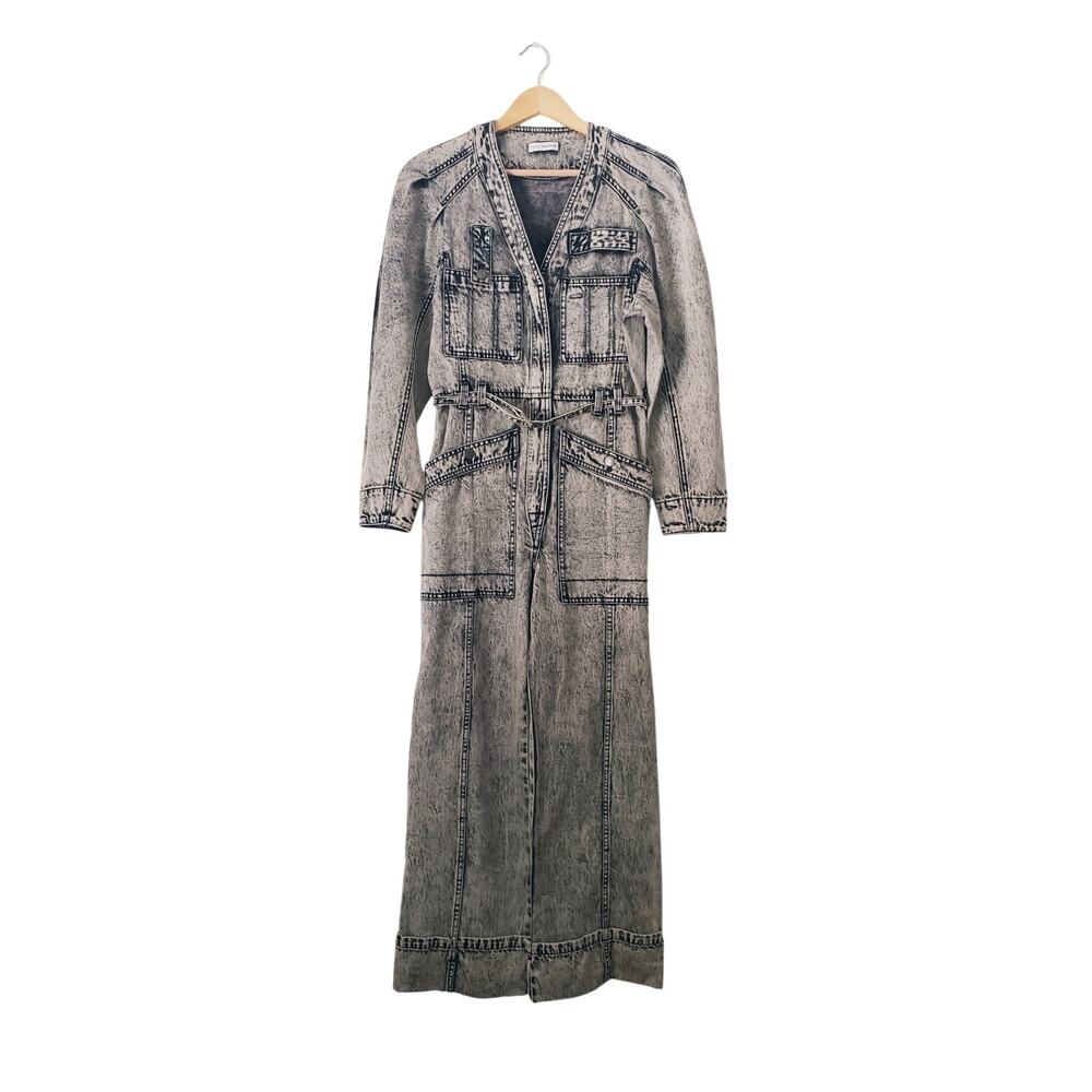 Ulla Johnson Cameron Acid Wash Denim Jumpsuit Gray "Moondust" Size 2